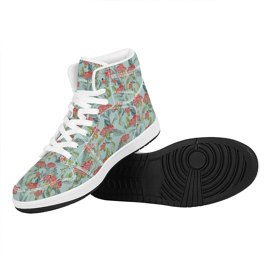 Bouvardia Pattern Print High Top Leather Sneakers