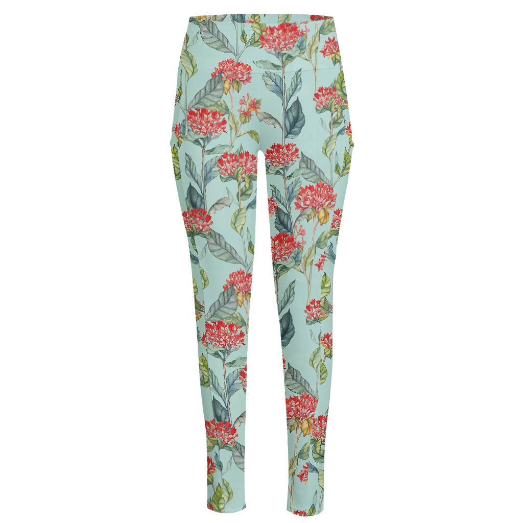 Bouvardia Pattern Print High-Waisted Pocket Leggings