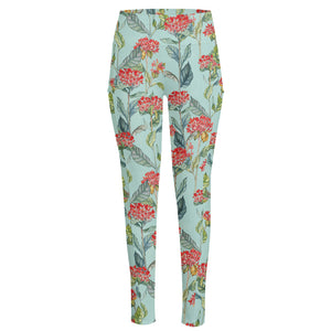 Bouvardia Pattern Print High-Waisted Pocket Leggings