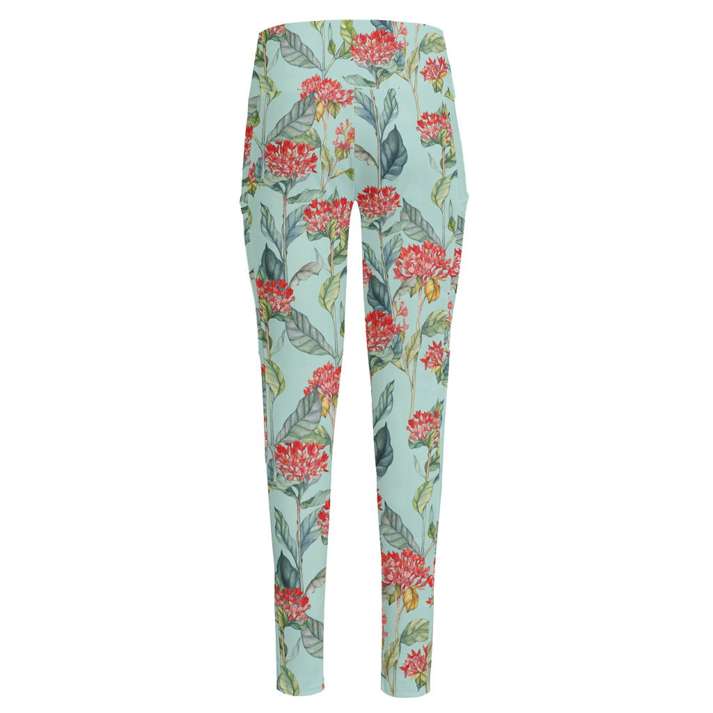 Bouvardia Pattern Print High-Waisted Pocket Leggings