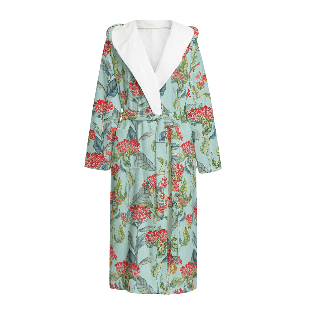 Bouvardia Pattern Print Hooded Bathrobe