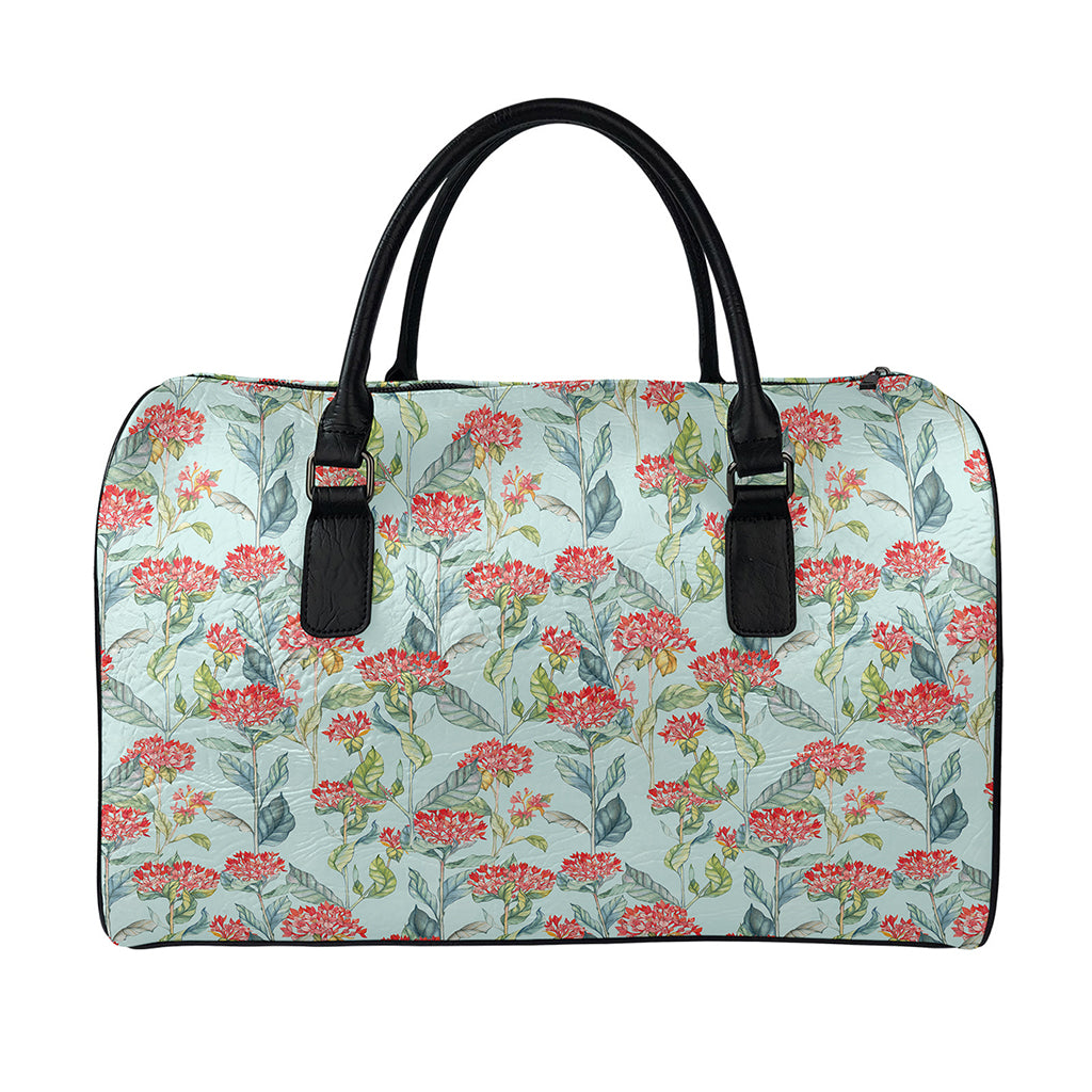 Bouvardia Pattern Print Leather Duffle Bag