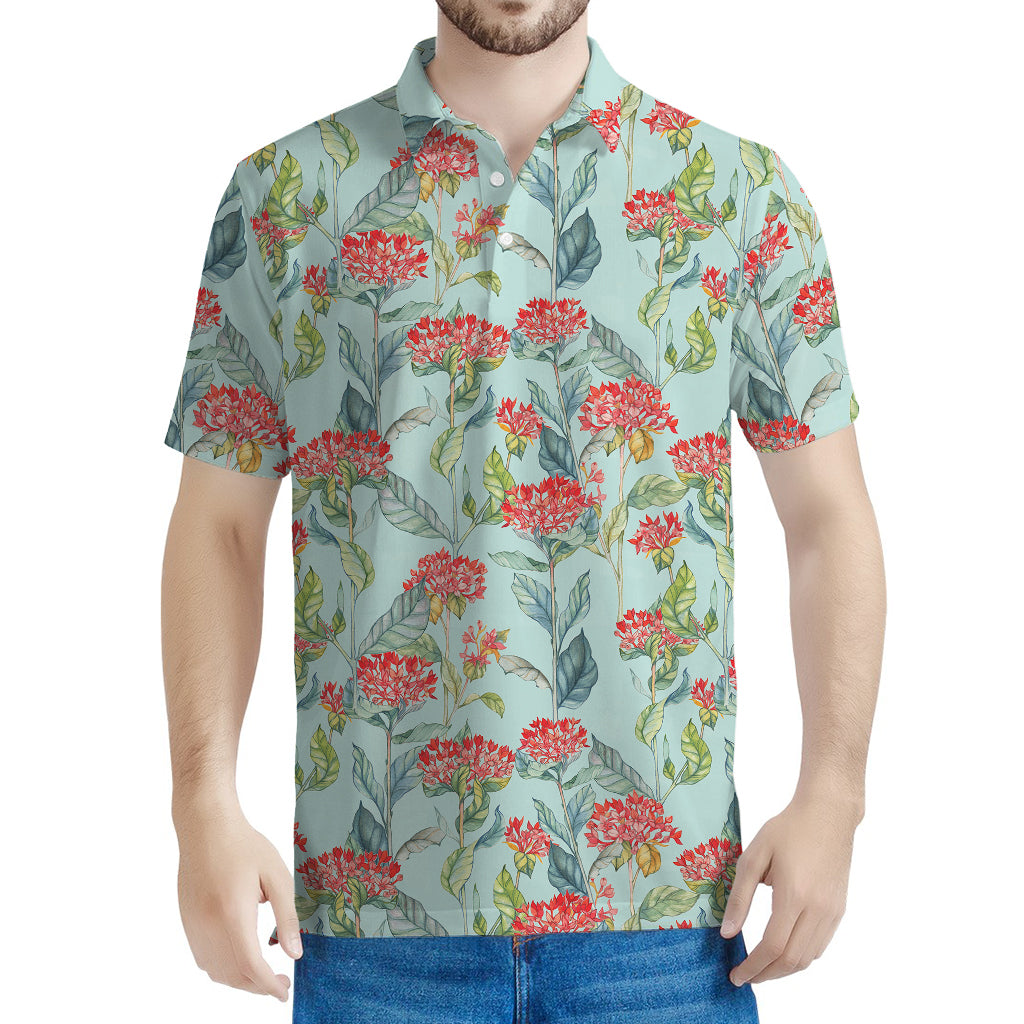Bouvardia Pattern Print Men's Polo Shirt