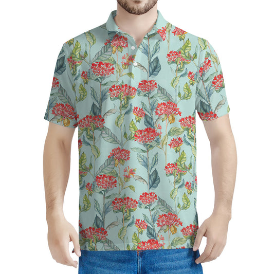 Bouvardia Pattern Print Men's Polo Shirt