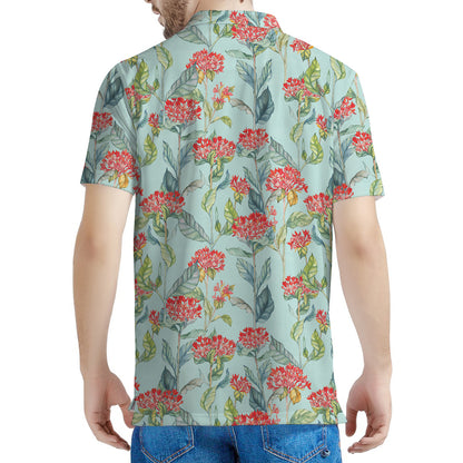 Bouvardia Pattern Print Men's Polo Shirt