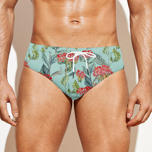 Bouvardia Pattern Print Men's Swim Briefs