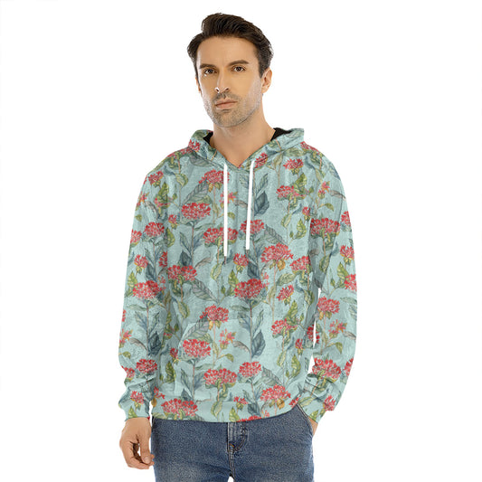 Bouvardia Pattern Print Men's Velvet Pullover Hoodie