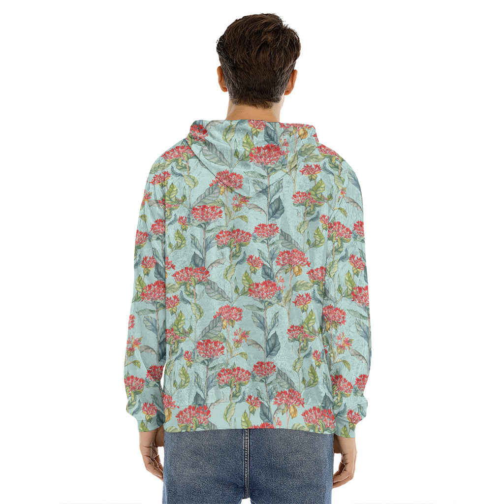 Bouvardia Pattern Print Men's Velvet Pullover Hoodie