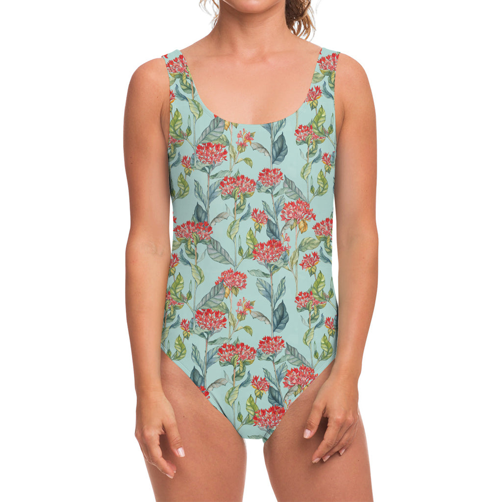 Bouvardia Pattern Print One Piece Swimsuit