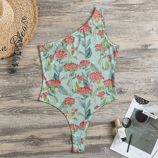 Bouvardia Pattern Print One Shoulder Bodysuit