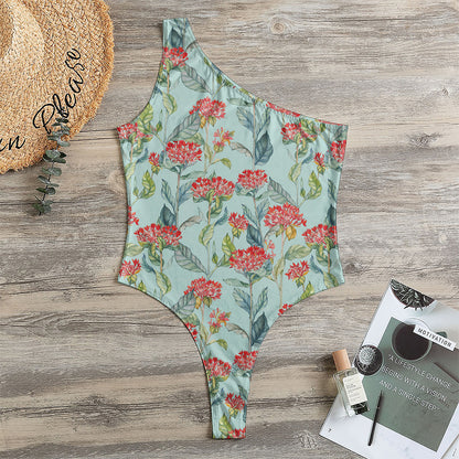 Bouvardia Pattern Print One Shoulder Bodysuit