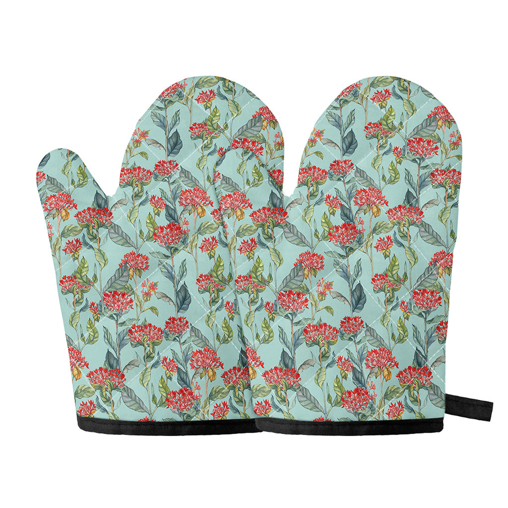 Bouvardia Pattern Print Oven Mitts