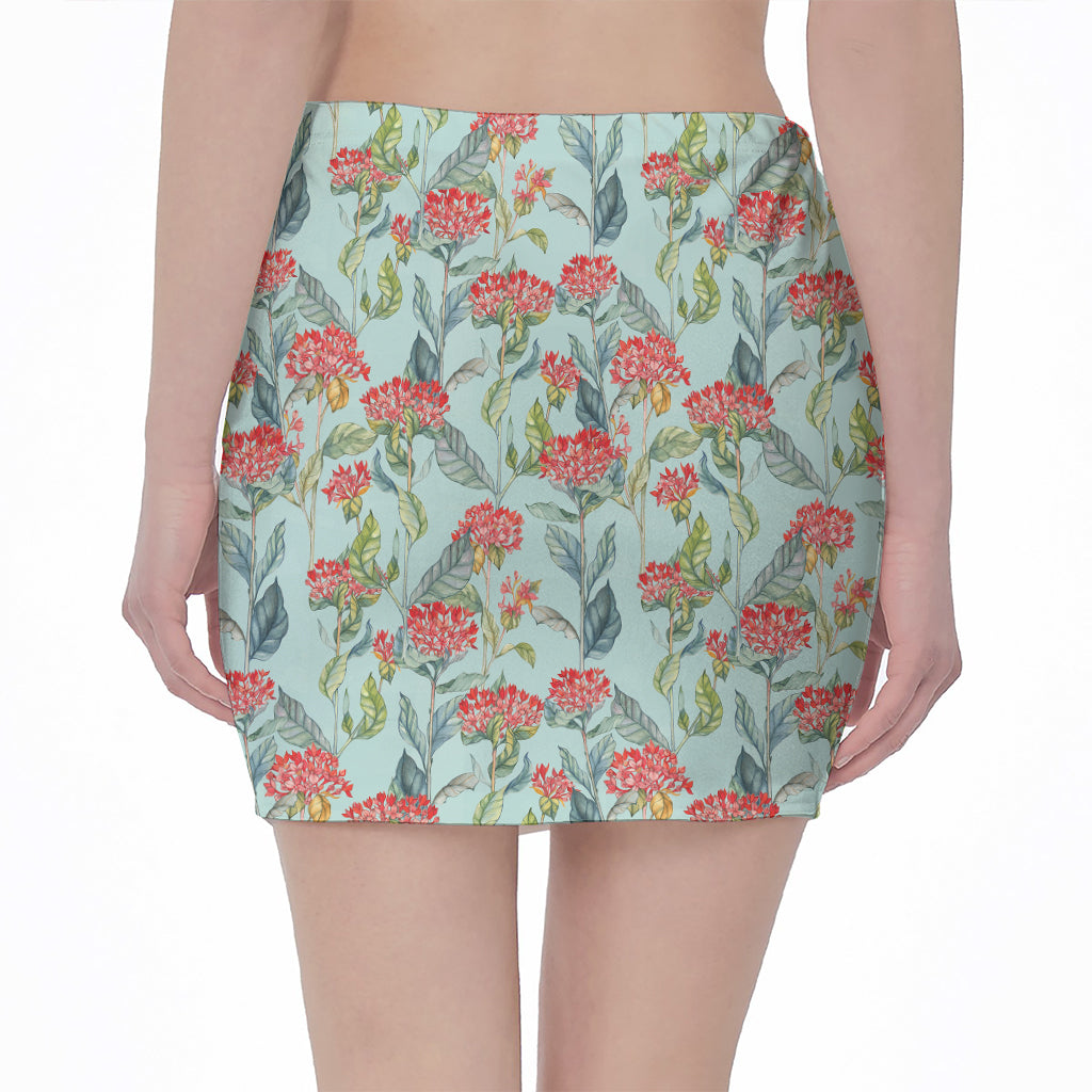 Bouvardia Pattern Print Pencil Mini Skirt