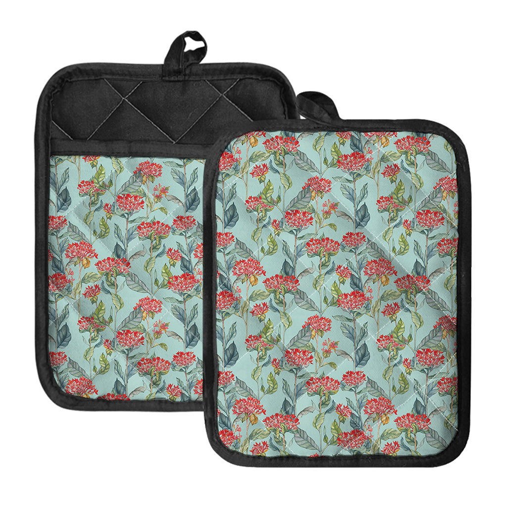 Bouvardia Pattern Print Pot Holders With Pocket