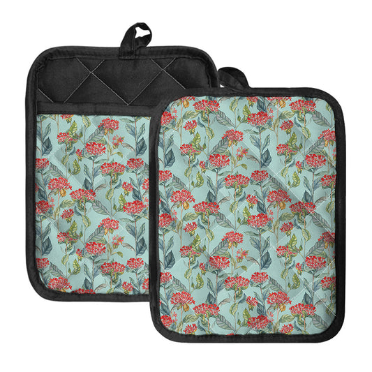 Bouvardia Pattern Print Pot Holders With Pocket