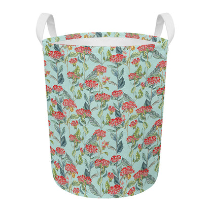 Bouvardia Pattern Print Round Laundry Basket