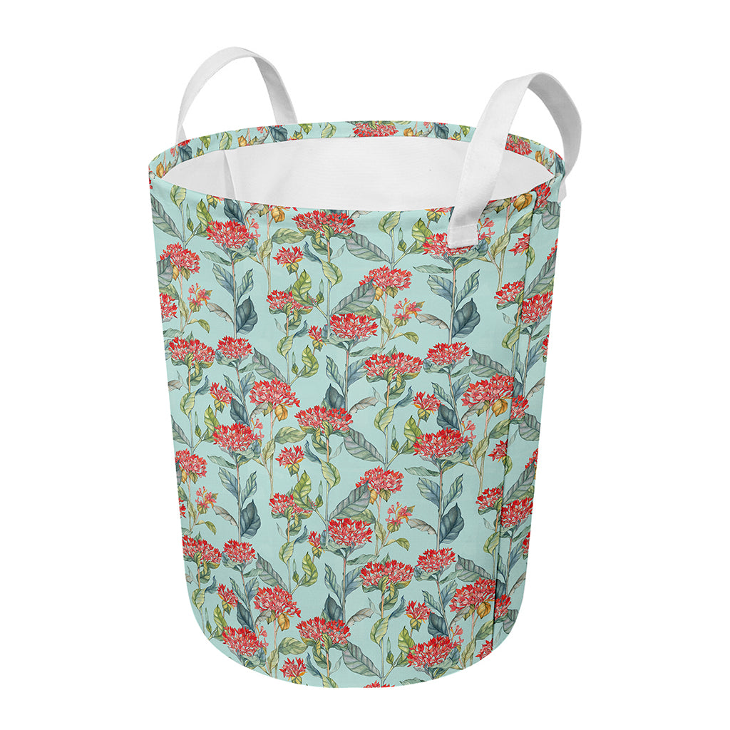 Bouvardia Pattern Print Round Laundry Basket
