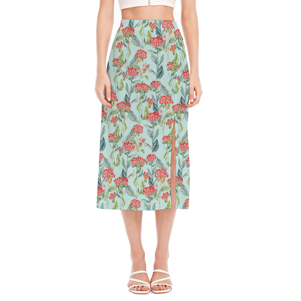 Bouvardia Pattern Print Side Slit Midi Skirt