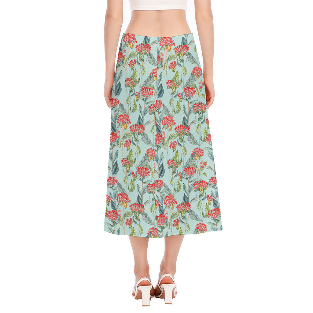 Bouvardia Pattern Print Side Slit Midi Skirt