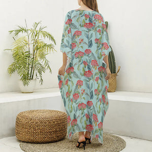 Bouvardia Pattern Print Silk V-Neck Kaftan Dress