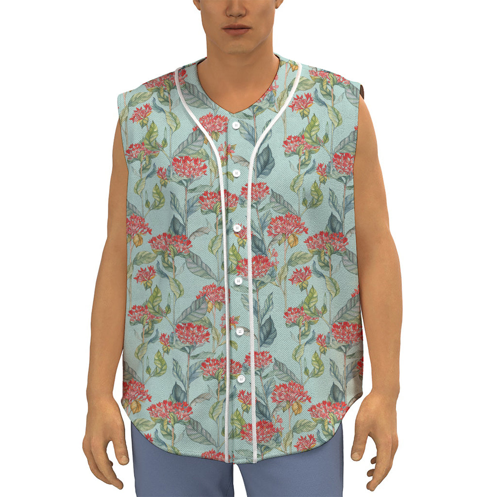 Bouvardia Pattern Print Sleeveless Baseball Jersey