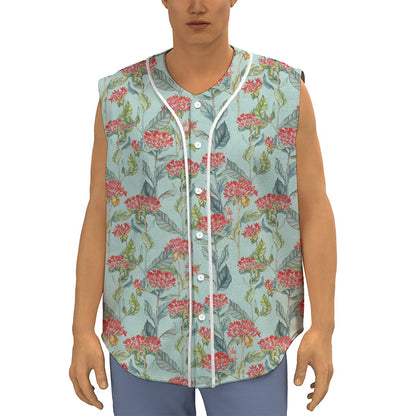 Bouvardia Pattern Print Sleeveless Baseball Jersey