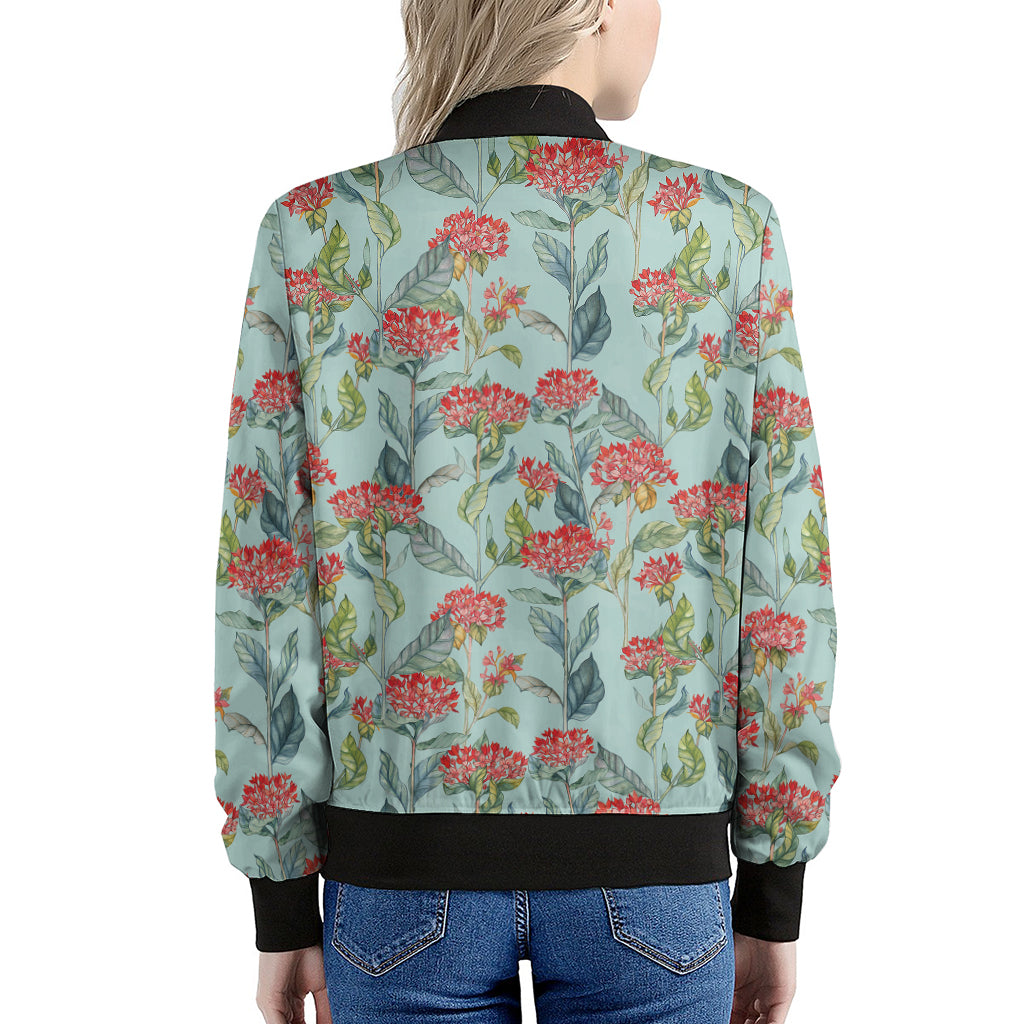 Bouvardia Pattern Print Women's Bomber Jacket