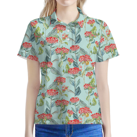 Bouvardia Pattern Print Women's Polo Shirt