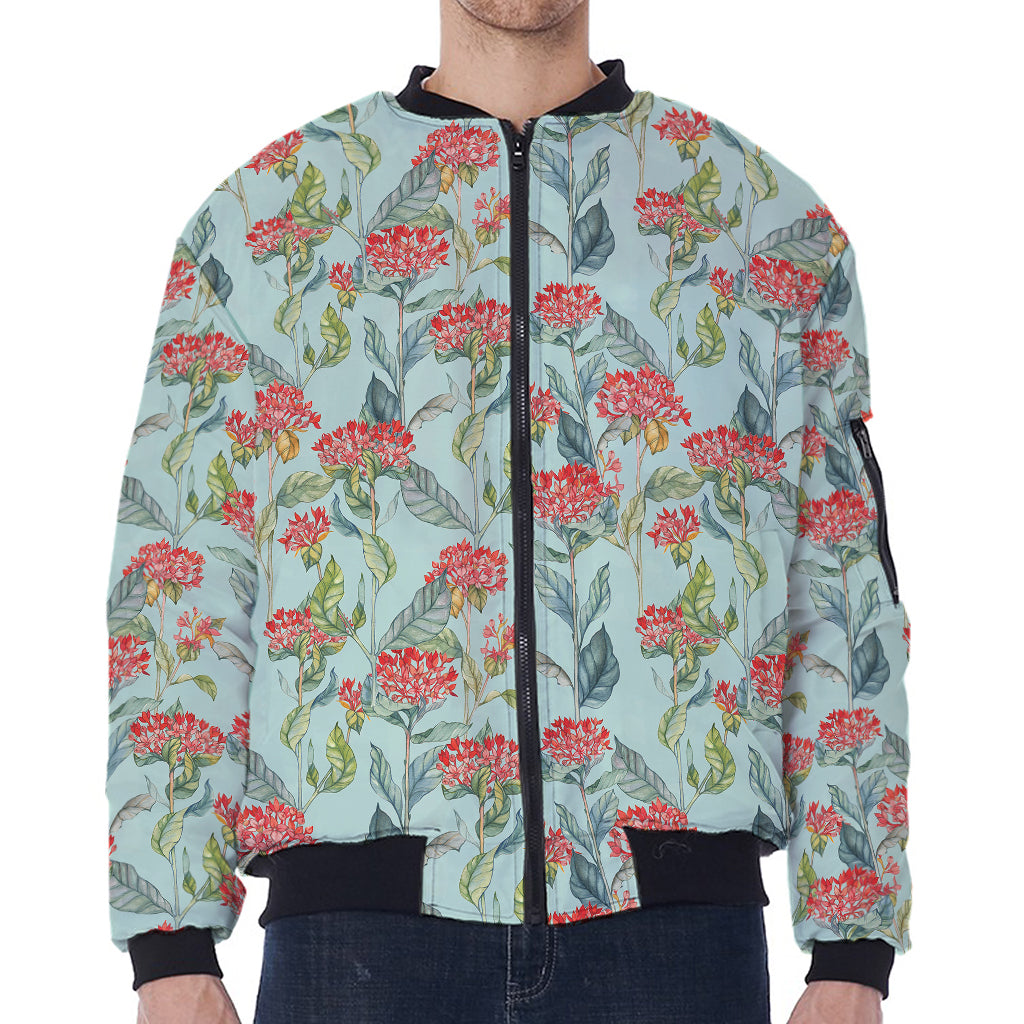 Bouvardia Pattern Print Zip Sleeve Bomber Jacket