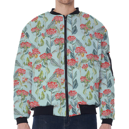 Bouvardia Pattern Print Zip Sleeve Bomber Jacket