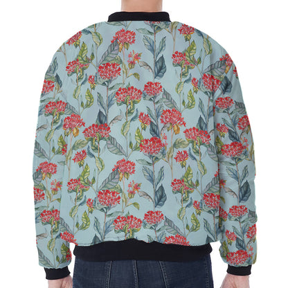 Bouvardia Pattern Print Zip Sleeve Bomber Jacket