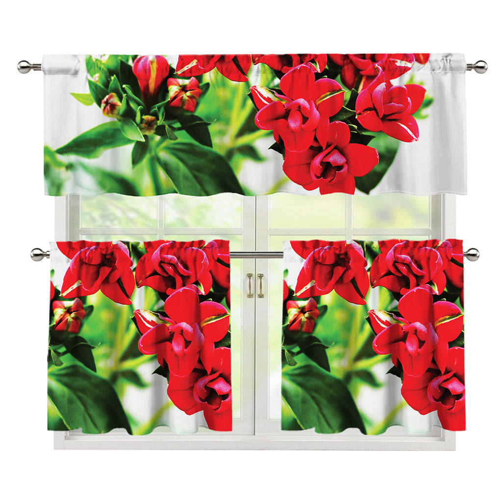 Bouvardia Plant Print 3 Piece Kitchen Curtains