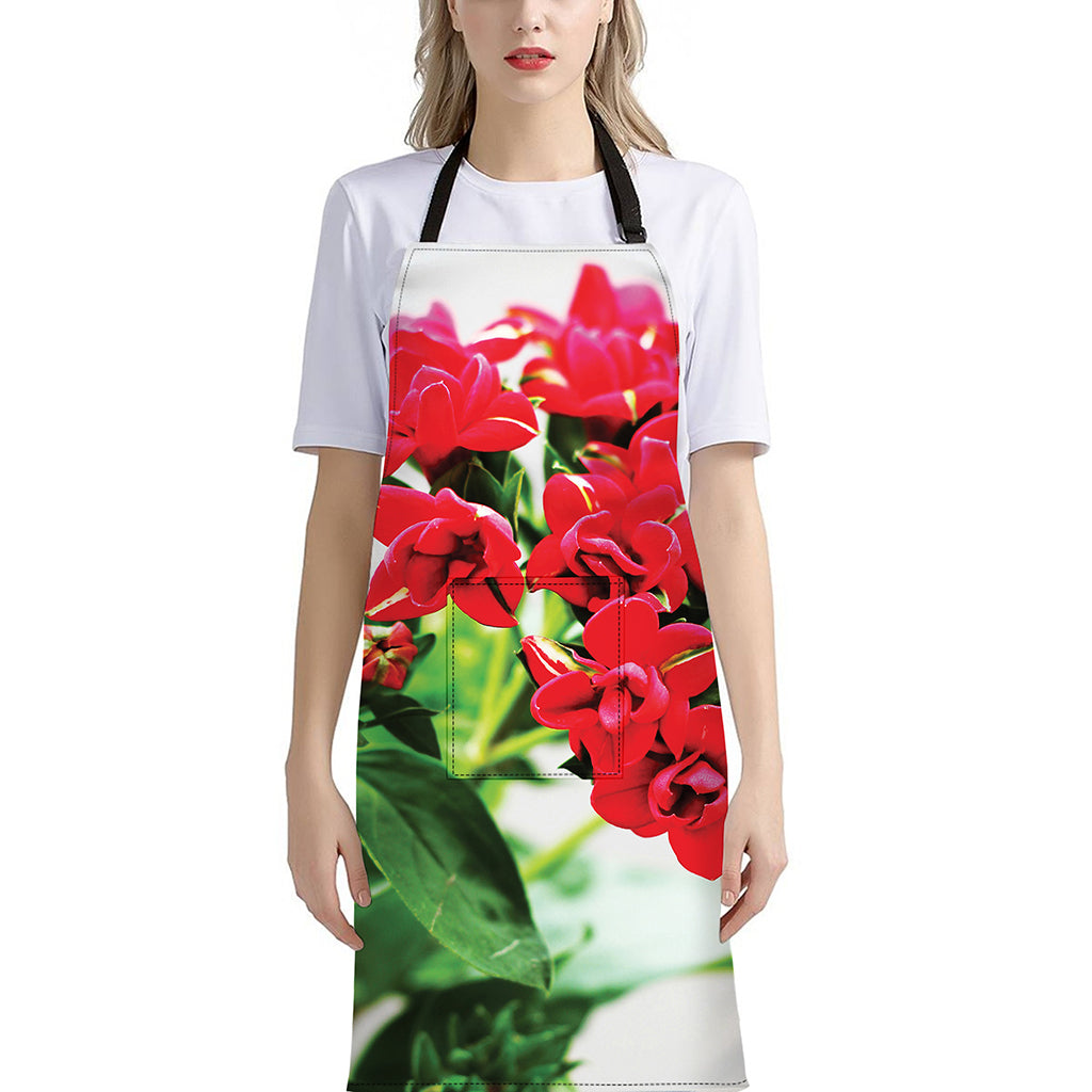 Bouvardia Plant Print Bib Apron With Pocket