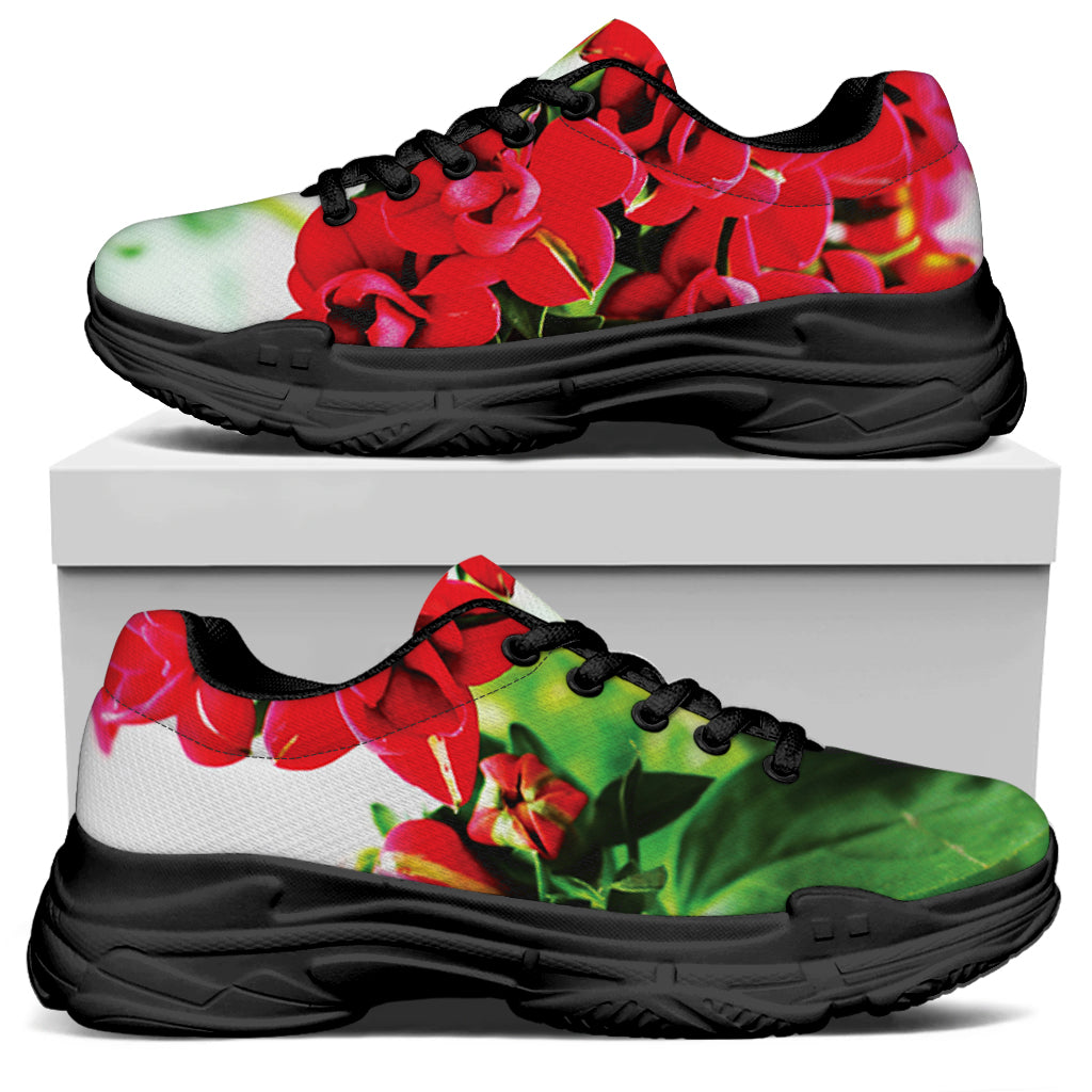 Bouvardia Plant Print Black Chunky Shoes