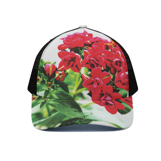 Bouvardia Plant Print Black Mesh Trucker Cap