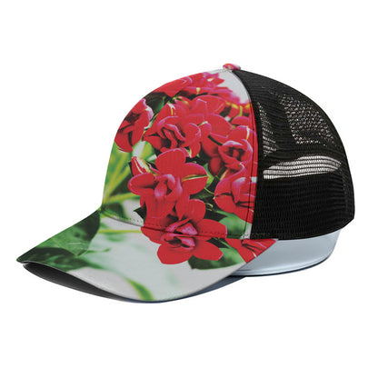 Bouvardia Plant Print Black Mesh Trucker Cap