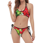 Bouvardia Plant Print Halter Scoop Tie Side Bikini