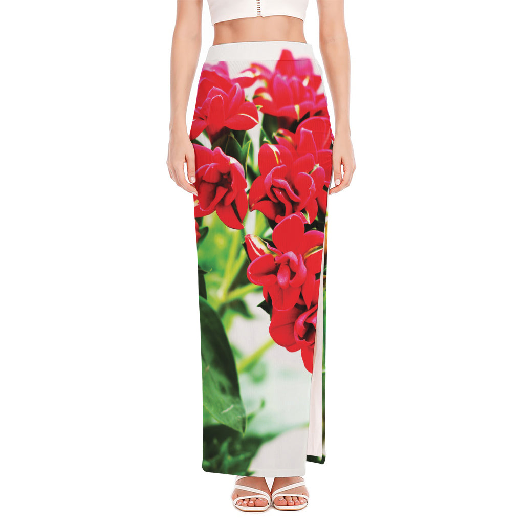 Bouvardia Plant Print High Slit Maxi Skirt