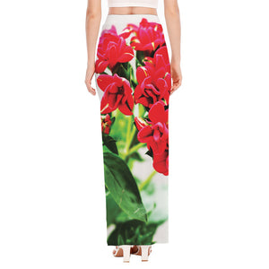 Bouvardia Plant Print High Slit Maxi Skirt