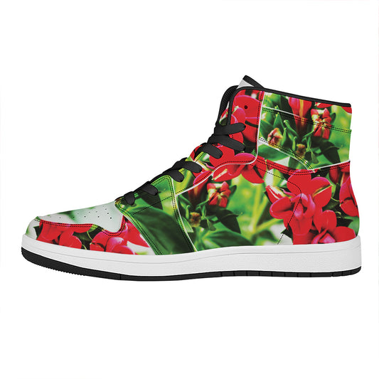 Bouvardia Plant Print High Top Leather Sneakers