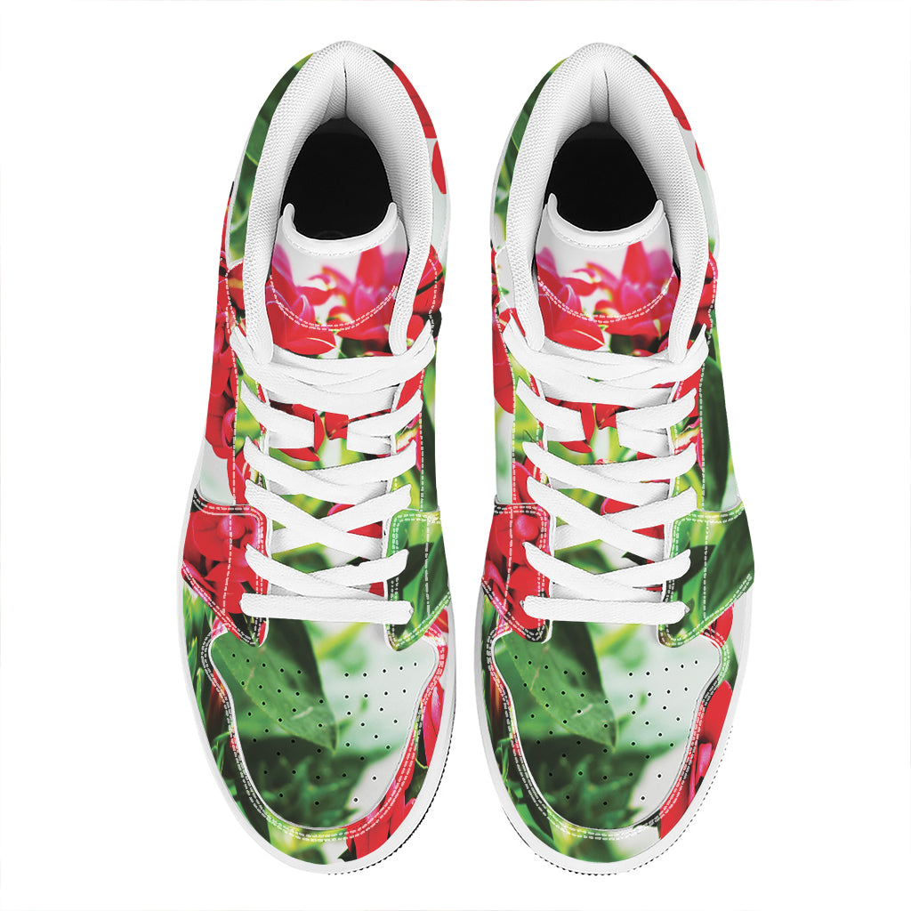 Bouvardia Plant Print High Top Leather Sneakers