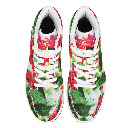Bouvardia Plant Print High Top Leather Sneakers