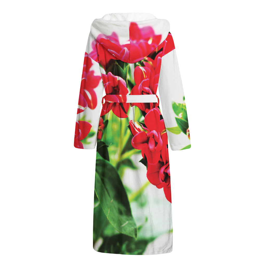 Bouvardia Plant Print Hooded Bathrobe