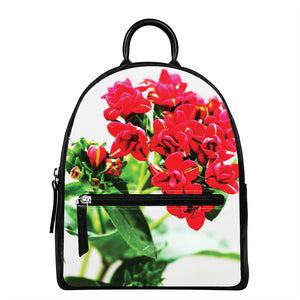 Bouvardia Plant Print Leather Backpack