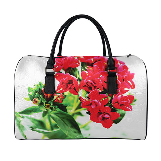 Bouvardia Plant Print Leather Duffle Bag