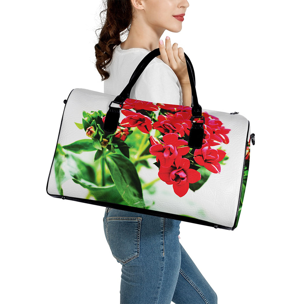 Bouvardia Plant Print Leather Duffle Bag
