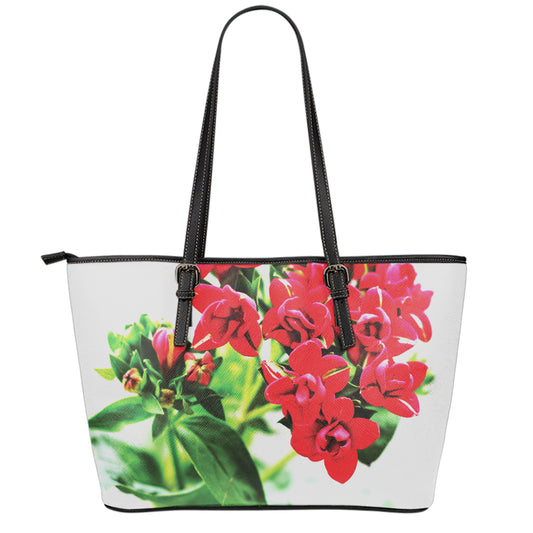 Bouvardia Plant Print Leather Tote Bag