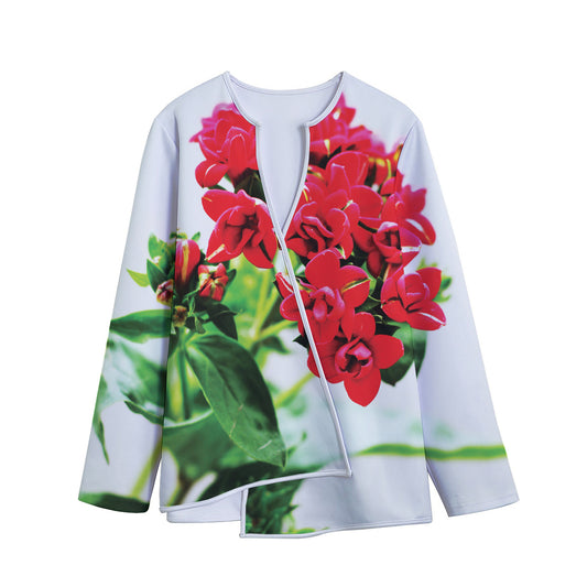 Bouvardia Plant Print Long Sleeve Short Coat