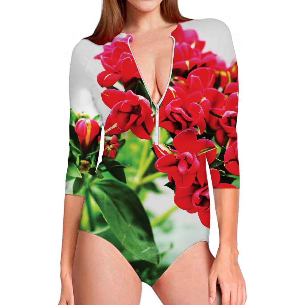 Bouvardia Plant Print Long Sleeve Swimsuit