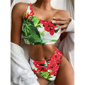 Bouvardia Plant Print One Shoulder Bikini Set